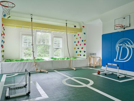 Modern Kids Playroom, Organize A Playroom, Playroom On A Budget, Sensory Gym, Playroom Table, Playroom Flooring, Kids Climbing, Kids Basement, Playroom Storage