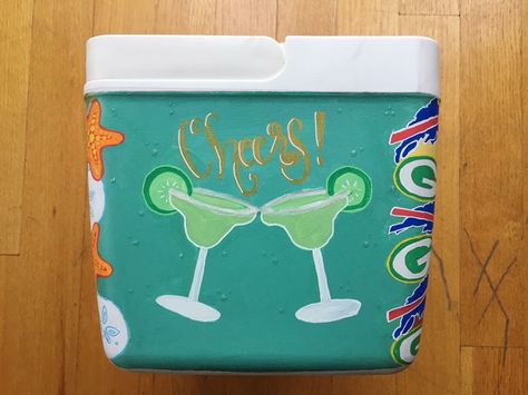 Girly Painted Cooler, Girly Cooler Painting, Painted Coolers For Girls Ideas, Painting Cooler Ideas, Diy Beer Pong, Diy Beer Pong Table, Painted Coolers, Summer Bucket List For Teens, Formal Cooler Ideas