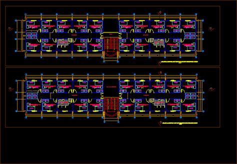 Hostel, Student Hostel, Lodge 2D DWG Plan for AutoCAD • Designs CAD Students Hostel Floor Plans, Student Hostel Design Floor Plans, Hostel Plans Architecture, Hostel Design Plan, Hostel Room Design, Lodge Floor Plans, Bed Closet, Student Hostel, Hostels Design