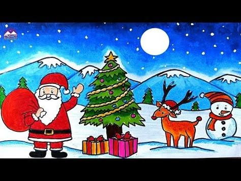 Christmas Drawing Ideas Beautiful Christmas Drawing, Christmas Pictures To Draw, Christmas Scene Drawing, Exam Drawing, Christmas Drawings For Kids, Merry Christmas Drawing, Draw Scenery, Holiday Drawing, Town Drawing