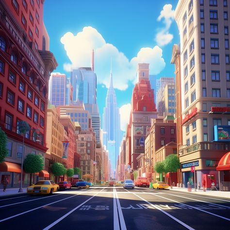 cartoon place, pixar animation, 3d, cartoon New York Concept Art, Art Proposal, City Isometric, Buildings Aesthetic, Ariel Drawing, Cartoon City, Pixar Animation, Building Aesthetic, City Cartoon