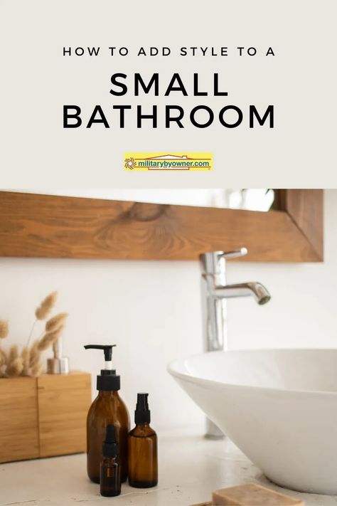 Learn how to add style to your small bathroom with these budget-friendly tips and ideas. From renovating to decorating, learn ways to maximize space and create a stylish bathroom that reflects your personal style. #homedecor #decorating Military Housing Decorating, Unique Bathrooms, Military Housing, Small Bathroom Renovation, Compact Bathroom, Small Bathroom Storage, Small Bathroom Ideas, Small Bathroom Design, Tiny Bathroom