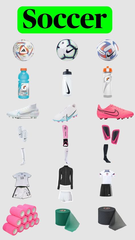 Soccer for life Soccer Equipment List, Soccer Stuff To Buy, Soccer Must Haves, Soccer Cletes, Soccer Bag Essentials, Soccer Outfits For Women, Soccer Outfits For Practice, Cute Soccer Cleats, Soccer Wishlist