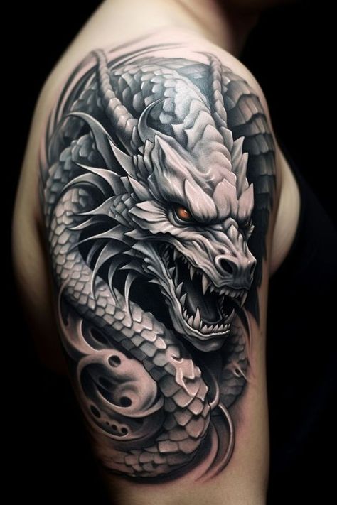 Japanese Dragon Arm Tattoo, Realistic Dragon Tattoo, Dragon Tattoo Realistic, 3d Dragon Tattoo, Dragon Medieval, Dragon Head Tattoo, Herren Hand Tattoos, Dragon Tattoos For Men, Viking Tattoo Symbol