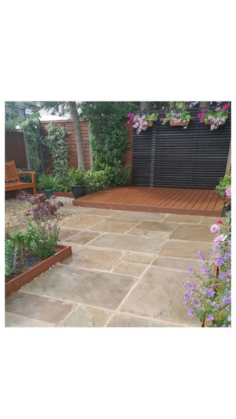 Indian Paving Patio, Indian Sandstone Paving, Sandstone Paving Patio, Raj Green Indian Sandstone, Patio Paving Ideas Inspiration, Indian Stone Patio Ideas, Courtyard Paving Ideas, Garden Slabs Patio, Paving Slabs Ideas Patio