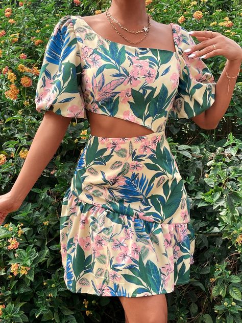 Dress Women Elegant, Ruffle Hem Dress, Summer Party Dress, Floral Short, Unique Dresses, Hem Dress, Two Piece Dress, Printed Mini Dress, Fashion Colours