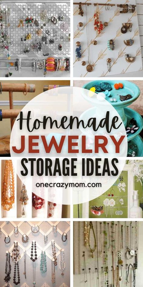 Easy Jewelry Storage Diy, Earring Hanger Diy Jewelry Organization, Diy Jewelry Organizer Wall Display Ideas Earring Storage, Storage For Necklaces, Organizing Earrings Ideas, Best Way To Organize Earrings, How To Organize Your Jewelry Diy Ideas, How To Store Necklaces Storage Ideas, Storing Bracelets Ideas