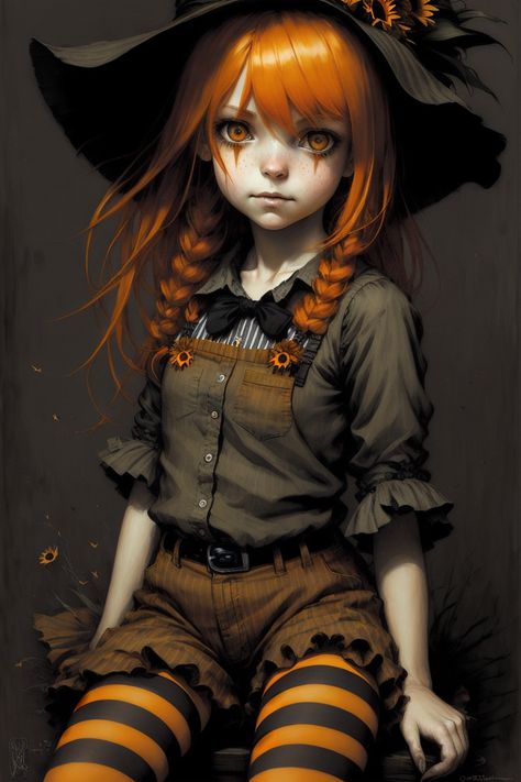 #inacofairy #scarecrow #ginger #sunflowers Ginger Witch Aesthetic, Anime Scarecrow, Scarecrow Woman, Scarecrow Character Design, Halloween Town Characters, Tragic Characters, Scarecrow Character, Scarecrow Halloween Makeup, Granddaughter Quotes