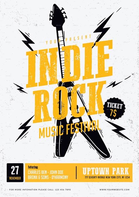 Music Festival Flyer Design, Rock Music Festival Poster, Poster Festival Music, Music Poster Design Ideas, Festival Poster Ideas, Rock Graphic Design, Rock Festival Poster, Indie Rock Poster, Indie Music Festival