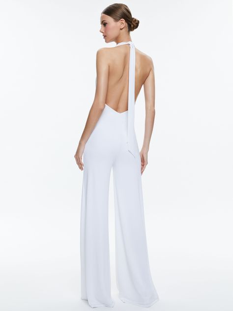 White Bride Jumpsuit, All White Dance Outfit, White Disco Jumpsuit, Disco Jumpsuit, Open Back Jumpsuit, Backless Jumpsuit, Wedding Suite, Alice And Olivia, White Jumpsuit