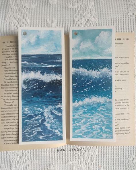 Wave Bookmark, Sea Bookmark, Watercolor Scenery, Stories Love, Watercolor Bookmarks, Watercolor Ocean, Gouache Art, Jin Jimin, Thomas Shelby