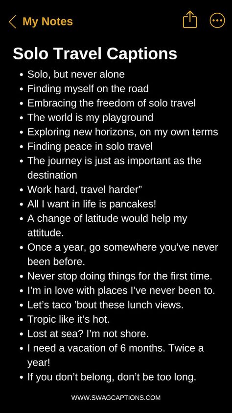 Embark on a journey of self-discovery with these empowering Solo Travel Captions to Inspire You to Travel Alone. From conquering fears to embracing freedom, find the courage to wander solo and create unforgettable memories. Let each step fuel your independence and ignite your wanderlust. Whether it's exploring new cultures or chasing sunsets, embrace the thrill of solo adventures and unlock the world's wonders. Your solo journey awaits, are you ready to seize it? Solo Travel Captions, Travel Quotes For Instagram, Best Solo Travel, Solo Travel Quotes, Chasing Sunsets, Travel Captions, Quotes For Instagram, Travel Alone, Self Discovery