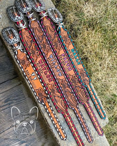 Pics Outside, Western Dog Collars, Collar Ideas, Rambo 3, Dog Collar Pattern, Custom Leather Work, Leather Dog Collar Custom, Cowgirl Accessories, Diy Leather Projects