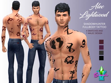 The Sims Resource - Alec Lightwood Shadowhunter Sims 4 Shadowhunters, Ts4 Mods, Sims 4 Tattoos, 4 Poses, Rune Tattoo, Tumblr Sims 4, 4 Tattoo, Full Body Tattoo, Fall Cardigans