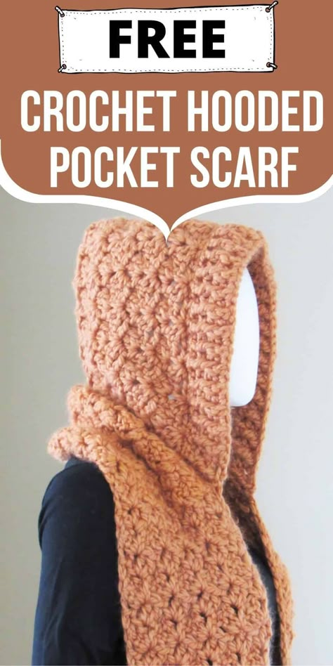 Crochet Hooded Scarf Pattern Free, Crochet Hooded Scarf Pattern, Cable Crochet, Hooded Scarf Pattern, Crochet Hooded Scarf, Pocket Scarf, Crochet Hood, Crochet Scarfs, Hooded Cowl