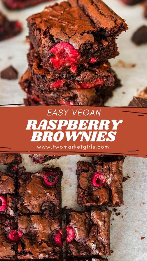 Best Vegan Brownies, Chocolate Raspberry Brownies, Nutella Recipes Easy, Vegan Brownies Recipe, Vegan Chocolate Recipes, Raspberry Brownies, Yummy Desserts Easy, Vegan Dark Chocolate, Crinkle Top