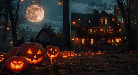 Halloween Desktop Wallpaper with pumpkins , witches , full moon, house. Halloween Desktop Wallpaper Aesthetic Hd, Hd Halloween Wallpaper Desktop, Halloween Desktop Wallpaper 4k, Halloween Aesthetic Horizontal, Halloween Backgrounds Landscape, Halloween Wallpaper Laptop Hd, Macbook Wallpaper High Quality Halloween, Halloween Screensavers Laptop, Fall Computer Backgrounds Landscape