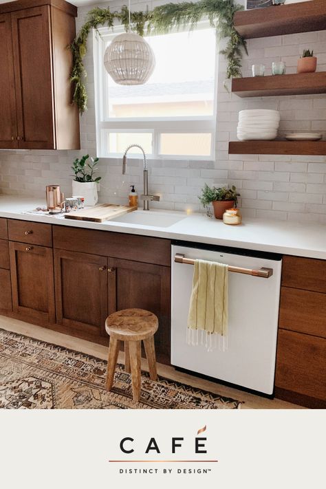 Our Matte White appliances set the stage for mindful layers of warmth, depth and personality in this beautiful family kitchen designed by Ashley Petrone, otherwise known as @arrowsandbow. Kitchen Design Color, Diy Kitchen Cabinets, Kitchen Redo, Boho Interior, Kitchen Remodel Idea, Updated Kitchen, Wood Kitchen, Kitchen Colors, Wood Cabinets