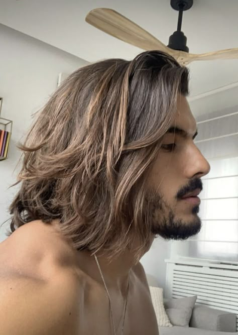 Get Your Style Game On: Long Hairstyles for Men to Rock This Summer - mens-club.online Men Long Blonde Hairstyles, Long Hairstyles For Men With Widows Peak, Mens Long Hair Highlights, Low Maintenance Mens Haircut Long Hair, Mens Long Haircut Shoulder Length, Men's Shoulder Length Hair, Men’s Long Shag Haircut, Men Long Hair Color Highlights, Mens Long Hair Layers