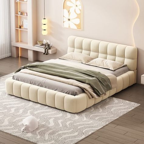 Queen Size Upholstered Platform Bed with Thick Fabric - Bed Bath & Beyond - 40204528 Full Soze Bed Frame, Playform Bed King, Cloud Bed Frame Low, Playform Bed Solid, Bowdoin Low Profile Platform Bed, Queen Size Bed Frame, Frame Bed, Low Profile Platform Bed, Bed Floor