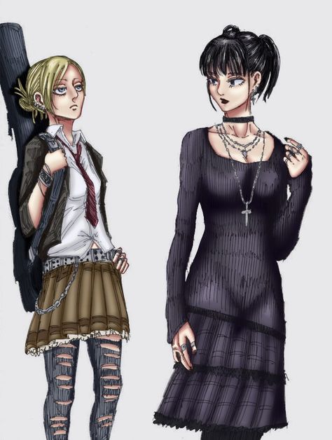 Goth Mikasa Fanart, Annie And Mikasa, Annie X Mikasa, Mikasa And Annie, Annie Mikasa, Mikasa X Annie, Annie Attack On Titan, Goth Mikasa, Punk Anime