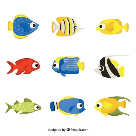 Vecteur gratuit ensemble de poissons col... | Free Vector #Freepik #freevector #poisson-couleur #animaux-marins #animaux-mer #animaux-aquatiques Fish, ? Logo, Croquis