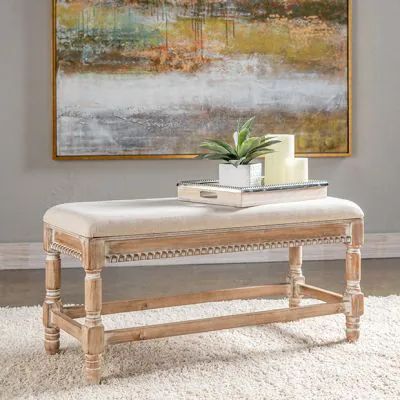 Kelly Clarkson Home, White Upholstery, Shabby Chic Farmhouse, Whitewash Wood, Wooden Bench, Kelly Clarkson, Antique Farmhouse, Wood Bench, Upholstered Bench