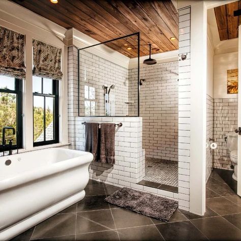 Large Open Shower Ideas, Master Bathrooms With Walk In Showers And Bath Tub, Bathroom Large Shower Ideas, 5 Piece Bathroom Layout, Open Concept Shower Design, Open Shower Bathrooms, Open Shower Ideas Walk In, Open Shower Ideas, Traditional Bathroom Ideas