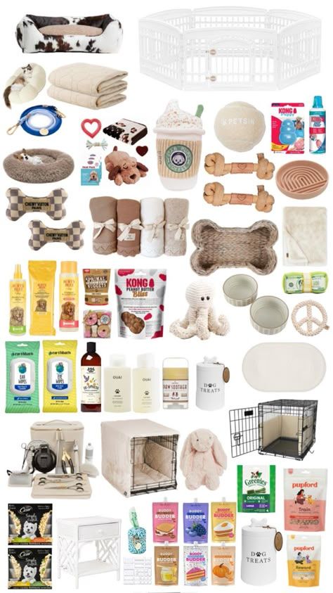 Puppy Supplies Aesthetic, Dog Supplies Aesthetic, Puppy Essentials Aesthetic, Dog Essentials List, Dog Care Aesthetic, Aesthetic Dog Stuff, Happy Apartment, Dog Essentials Products, Dog Supplies Organization