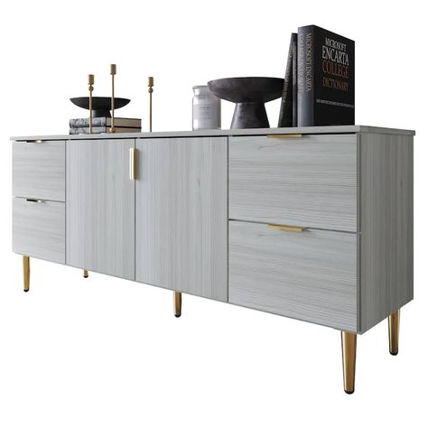 CraftPorch Modern and Luxury Clean-Lines Sideboard - On Sale - Bed Bath & Beyond - 37557364 Gold Sideboard, Gold Door Handles, Sideboard With Drawers, Modern Sideboard Buffet, Storage Sideboard, Storing Towels, Stylish Sideboards, Media Consoles, Cabinet With Drawers