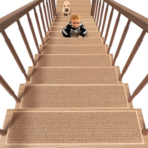 PRICES MAY VARY. 【 Rubber Backing Stair Treads】Because it’s sturdy non-adhesive anti-slip luxury rubber backing. You don’t need to purchase another tape for the carpet stair treads for your kids, elderly parents, and pets. It can stick to wooden, tile, and marble surfaces tightly, stair treads stay put and stay in place 【Residue Free】Unlike adhesive tapes, the rubber backing stair treads won’t cause damage to the surface when you try to remove them. No extra steps to place the carpet for the sta Rugs Slipping, Step Treads, Carpet Stair Treads, Stair Mats, Stair Remodel, Stair Tread Rugs, Wooden Steps, Stair Tread, Stair Parts