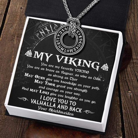 Viking Rune Necklace - My Viking - I Love You To Valhalla And Back - G - Wrapsify Viking Gifts For Him, Diy Viking Wedding Decor, Viking Christmas Decorations, Norse Wedding Ideas, Viking Wedding Traditions, Rune Design, Viking Gifts, Rune Necklace, Viking Christmas