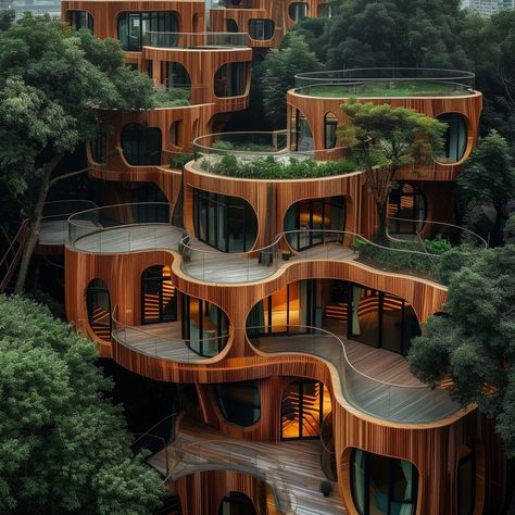 Subterranean Architecture, Bamboo Houses, Slope Design, Eco House Design, Slope House, Zoo Ideas, Bamboo Architecture, Tree House Designs, Modern Residence