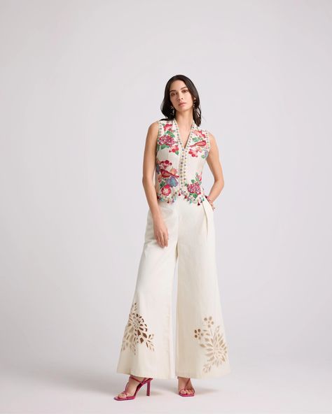 IVORY CUTWORK FLARED PANTS | C H A N D R I M A Outfits In India, Daily Wear Outfits, Long Skirt Top Designs, Festival Dresses, Long Skirt And Top, Dress Designing, Coord Sets, Indian Outfits Lehenga, Cowl Dress