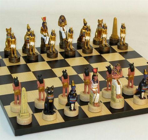 Egyptian Style Chess Set on Black and Maple Wood Ballerina Painting, Chess Set Unique, Egyptian Style, Set Game, Play Game, Play Games, Chess Set, Maple Wood, Chess Board