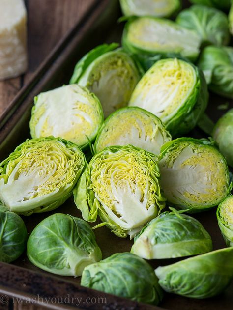 I'm obsessed with these Parmesan Roasted Brussels Sprouts! Such an easy side dish recipe to make and goes perfectly with everything! Even my kids love it! Storing Cabbage, Sriracha Brussel Sprouts, Parmesan Roasted Brussel Sprouts, Parmesan Roasted Brussels Sprouts, Growing Cabbage, Easy Vegetables, Brussel Sprout Recipes Roasted, Roasted Sprouts, Sprouts Recipe