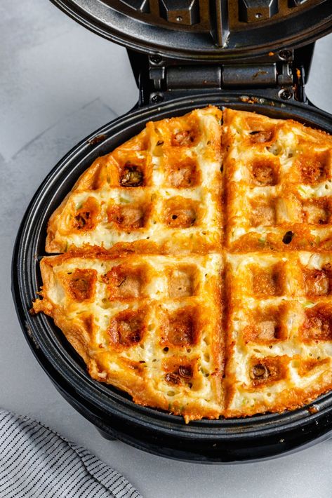 Amazing low carb cheese and egg waffles, or "chaffles," made with two base ingredients. This easy recipe for chaffles takes just 15 minutes to make and is gluten free, vegetarian, keto-friendly and packed with protein! Enjoy chaffles for a delicious breakfast or brunch with your fav toppings and sides. #chaffles #waffles #eggs #healthybreakfast #healthybrunch #lowcarb #glutenfree #keto Tater Tot Waffle, Egg Waffles, Grilled Cheese Waffles, Popular Breakfast Recipes, Ultimate Grilled Cheese, Waffle Iron Recipes, Chaffle Recipe, Cheese Waffles, Egg Waffle