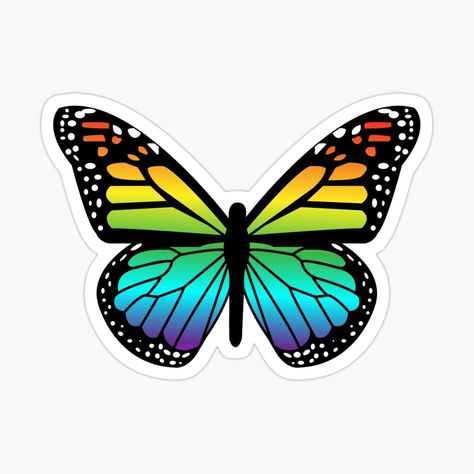 Get my art printed on awesome products. Support me at Redbubble #RBandME: https://www.redbubble.com/i/sticker/Single-Rainbow-Butterfly-by-piperbrantley/52450596.EJUG5?asc=u Aesthetic Butterfly Stickers Printable, Butterfly Aesthetic Sticker, Baterflay Stickers, Rainbow Aesthetic Stickers, Stickers Butterflies, Butterfly Rainbow, Drawing Sticker, Butterfly Art Drawing, About Butterfly