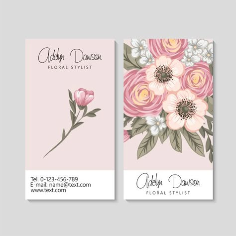 Business card with beautiful flowers template | Premium Vector #Freepik #vector #business-card #flower #business #vintage Name Card Design Business, Card Flower Design, Flower Business Card, Florist Business Card, Flowers Template, الفن الرقمي, Floral Business Cards, Flower Logo Design, Name Card Design