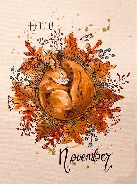 #watercolor #kohinoor #hellonovember #inkandwash November Illustration Art, November Watercolor Ideas, November Bujo Ideas, November Drawing Ideas, November Watercolor, November Illustration, Colorful Sketchbook, Bullet Journal Watercolour, November Bujo