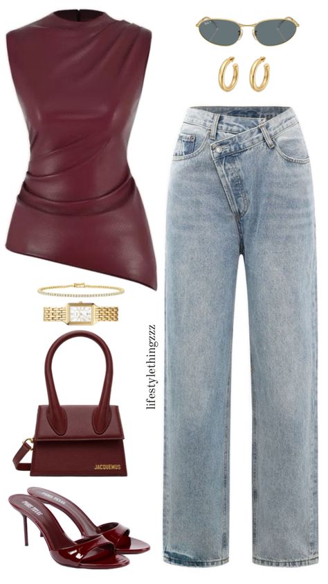 #businesscasual #ootd #goldjewelry Micas Outfit Ideas, Burgundy Outfit, Loungewear Fashion, Trend Clothes, Model Aesthetic, Classy Work Outfits, Causual Outfits, Curvy Outfits, Fashion Streetwear