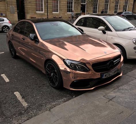 Mercedes C63 Rose Gold Rose Gold Car, Mercedes Auto, Gold Car, Girly Car, Lux Cars, Mercedes Benz 300, Car Goals, Bmw X6, Porsche Panamera