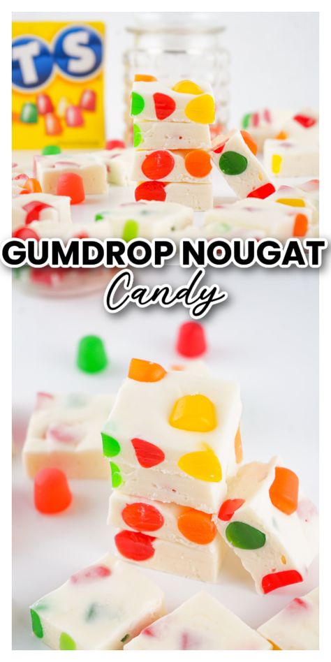 Gumdrop Nougat Candy Gumdrop Nugget Candy, Gumdrop Nougat Candy, Dots Nougat Candy, Nougat Bars Recipe, Jelly Nougat Candy, Brachs Jelly Nougat Recipe, Four Ingredient Nougat Bars, Gumdrop Nougat Candy Recipes, Gum Drop Candy Recipe