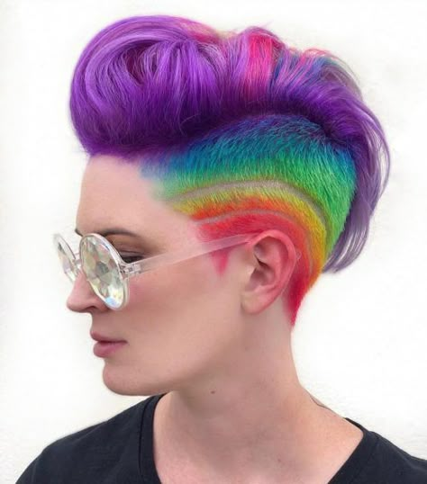 Lovely Rainbow Colors on Short Hair Short Rainbow Hair, Rainbow Hair Ideas, Pride Hair, Mohawk Hairstyles For Women, Colors Of Hair, Guy Tang, Rainbow Hair Color, Mohawk Hairstyles, Hair Tattoos