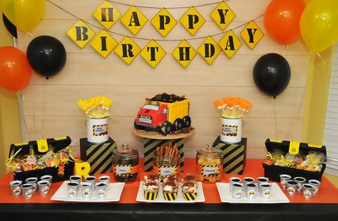 Truck Party Decorations, Construction Birthday Decorations, Truck Birthday Cakes, Construction Theme Birthday Party, Construction Theme Party, Construction Vehicle, Construction Birthday Parties, Happy Birthday Lettering, Trucks Birthday Party