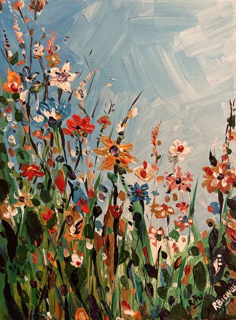 Fall Flowers Painting Acrylic, Wild Flower Acrylic Painting, Autumn Paintings Acrylic, Wild Flowers Painting Acrylic, Acrylic Painting Flower Field, Wild Flower Watercolor Paintings, Abstract Wildflower Painting, Fall Scene Painting, Wildflower Acrylic Painting