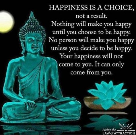 Happiness is a choice, not a result. Nothing will make you happy until you choose to be happy. No person will make you happy unless you decide to be happy. Your happiness will not come to you. It can only come from you. Buddhism Quotes, Buddhist Quotes, Happiness Is A Choice, Buddha Quote, Buddha Quotes, Choose Happy, Happiness Is, The Words, Great Quotes