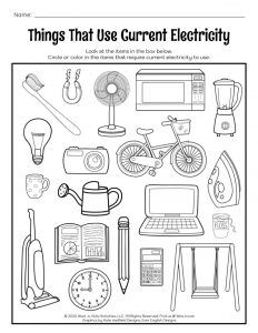 What is Electricity? Worksheets and Science Activity Ideas for Kids | Woo! Jr. Kids Activities Electricity Preschool Activities, Electricity Activities For Preschool, Technology Worksheets For Kids, Stem Kindergarten Activities, Electricity Activities For Kids, Electricity For Kids, Electricity Worksheet, Science Coloring Pages, Energy Worksheets