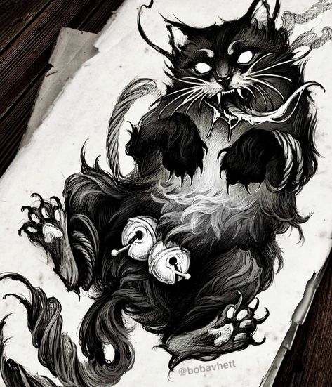 Tattoo Gato, Gotik Tattoo, Black Cat Tattoos, Creepy Cat, Theme Tattoo, Creepy Tattoos, Spooky Tattoos, Gothic Tattoo, Dark Art Tattoo