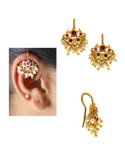 Checkout range of designer Maharashtrian Bugadi online from Anuradha Art Jewellery at lowest cost. To see more designs visit our website: anuradhaartjewellery.com #bugadi #earcuf #earcuff #traditionalearcuff #traditionaljewellery #earrings #adbugadi #maharashtrianjewellery #maharashtrianearrings #bugadionline #anuradhaartjewellery #kolhapurisaaj #traditionalbugadi #diamondbugadi #jewellery #americandiamondbugadi Marathi Earrings, Koppu Designs, Bugdi Earrings, Bugadi Earring Design, Maharashtrian Bugadi, Maharashtrian Earrings, Bugadi Earrings, Maharashtrian Jewellery, Gold Earrings Indian